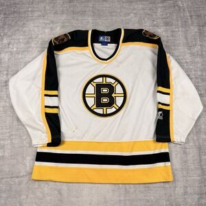 Vintage Boston Bruins Jersey Mens Large White 90s Pooh Bear Starter NHL Hockey